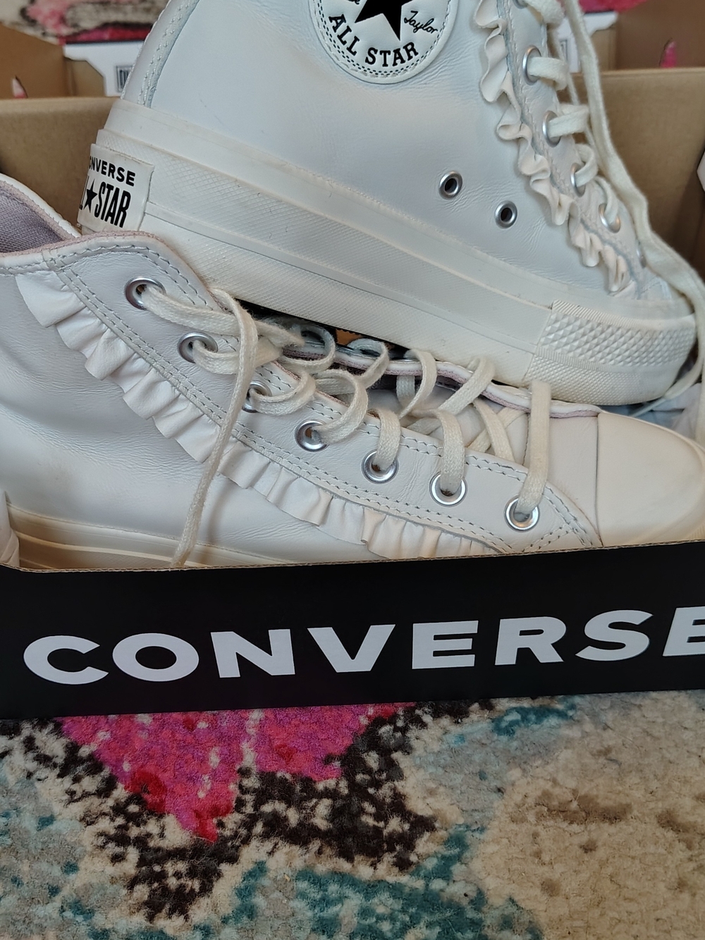 Converse White Women's High-Top Sneakers with Ruffle Trim